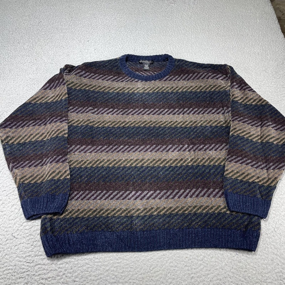 Geoffrey Beene Sweater Mens XL‎ Multicolor Stripe Knit Acrylic Crewneck Pullover